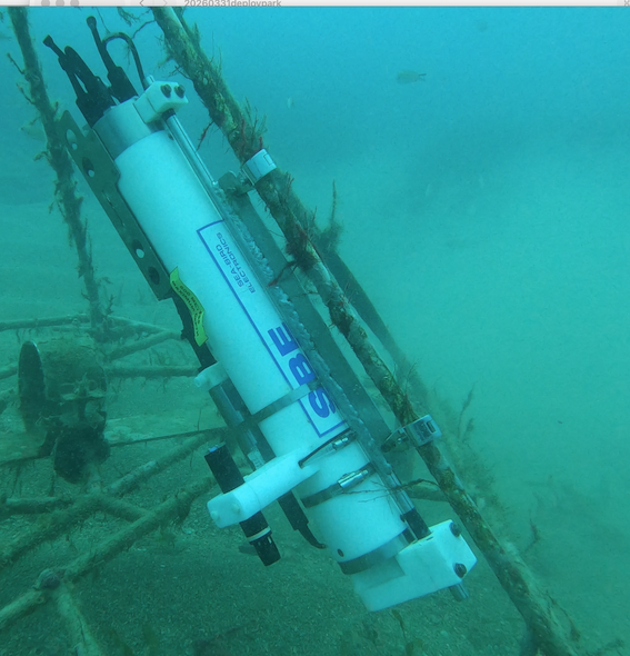 Deepod deployed underwater next to larger CTD instrumentation